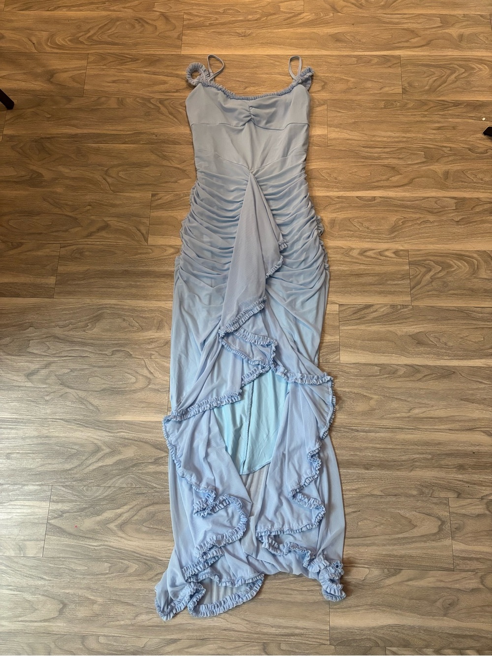 Light Blue Ruffled Slip Dress